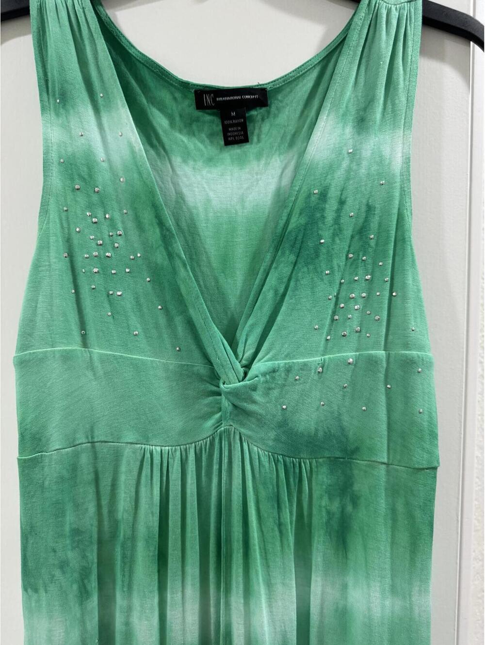 INC Green Tie Dye Rhinestone Maxi Dress M Medium Y2K - Picture 3 of 7